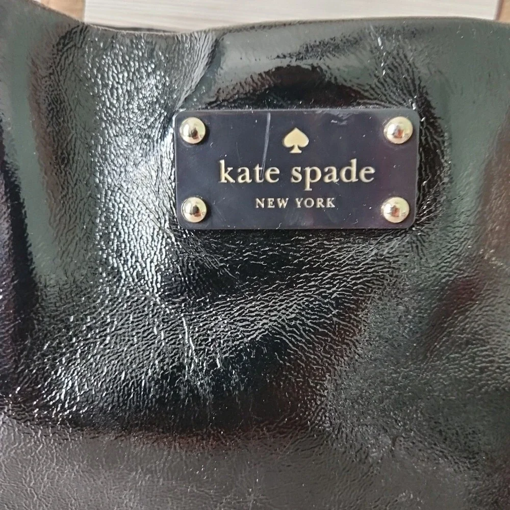 Kate‎ Spade Westward Adventurer Tote Black Crinkle Leather Tan Straps PXRU2327
